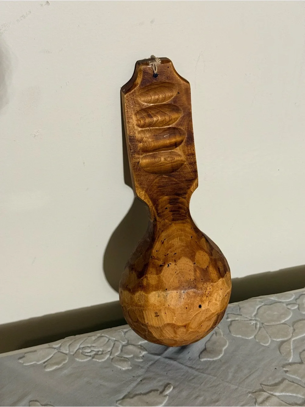 Hand-Carved Wooden Celtic Serving Spoon Ladle in Warm Brown for Decor